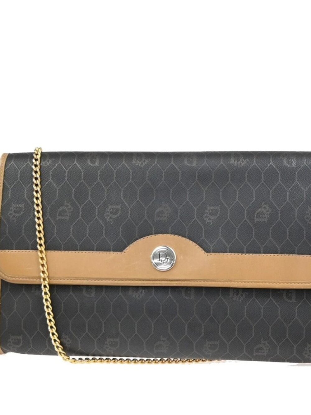 CHRISTIAN DIOR Logo Honeycomb 2Way Chain Shoulder Bag PVC Leather BN GHW 69KC690
